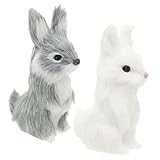 RAZ Imports Bunny Rabbit Figurines/Christmas Ornaments - Set of 2 Faux Fur Bunnies - 4 inch x 2.5 inch x 1.7 inch