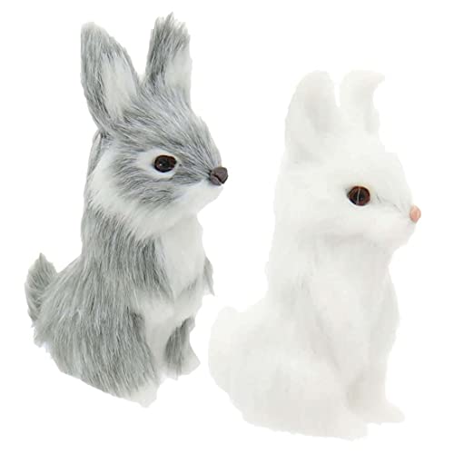 RAZ Imports Bunny Rabbit Figurines/Christmas Ornaments - Set of 2 Faux Fur Bunnies - 4 inch x 2.5 inch x 1.7 inch