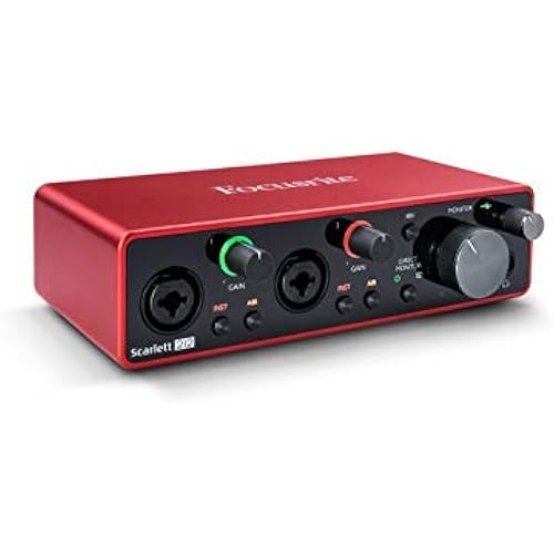 Focusrite Scarlett 2i2 (3rd Gen) USB Audio Interface with Pro Tools | First & Amazon Basics XLR Male to Female Microphone Cable - 10 Feet, Black