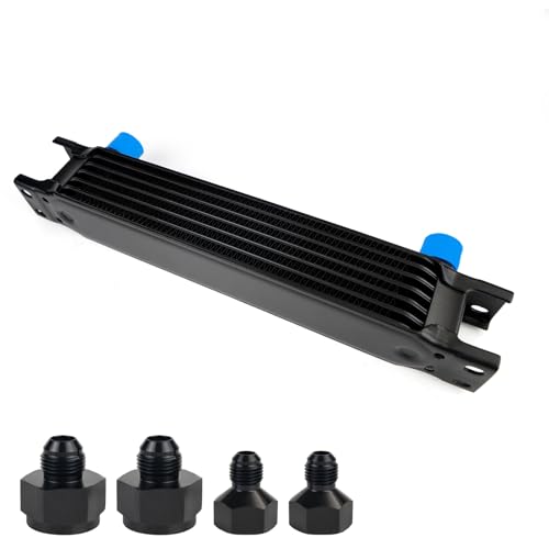 HTRACING 7 Row AN10 10AN Transmission Oil Cooler Kit Stacked Plate With 6AN 8AN Adapter Universal Engine Transmission British Radiator Oil Cooler Condenser Aluminium Alloy Black