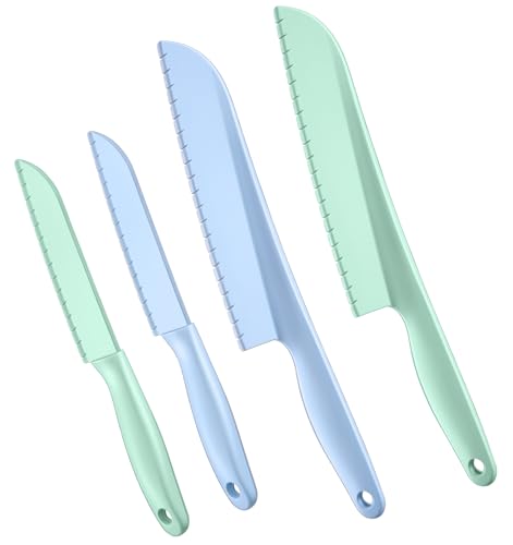 FRCTLNKG 4 Pack Plastic Lettuce Knife, Lettuce Knife for Cutting Lettuces to Prevent Browning Blades, 8.5 & 11 Inch Kitchen Utensils for Vegetables Fruits (Blue & Green)