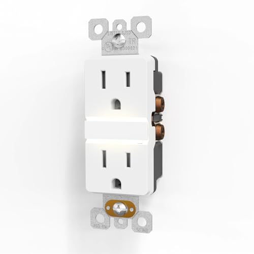 Image of ELEGRP Decorative Outlet Night Light, Electrical Wall Outlets with Built in Led Guidelight 4000K, Tamper Resistant Receptacle, 15 Amp 125 Volt, Matte White, 1 Pack