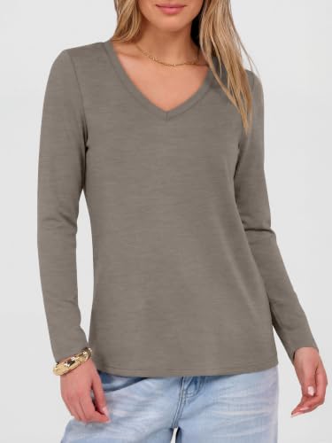 Image of ANRABESS Women's Long Sleeve Shirts V Neck Fall Tops | Soft Comfort Wrinkle Free Tshirts, Basic Tee, Winter Layer Clothing, Business Casual Work Fall Outfits, Travel Daily Wear