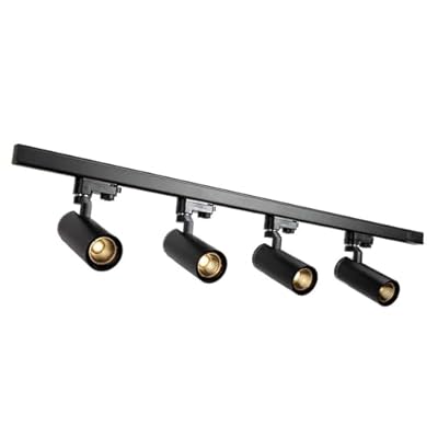UPO 4-LED Track Lighting kit,Super Bright 12W 3000lm/3000K 24°Beam,Ceiling Spot Lighting for Kitchen, Living Room, Bedroom, Adjustable Track Head Easy Installation, LED Bulbs Included, Black