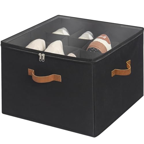 Panchhi Store Shoe Organiser for Home Space Saver Shoe Storage Bag for Wardrobe Adjustable Dividers for Shoe Storage Fabric Shoe Storage Bins with Clear Cover Shoe Organizer Storage Box Black