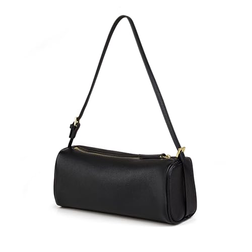 DONNAIN Premium Full Grained Leather Crossbody Purses for Women, Barrel Bag and Hobo Bags for Women with Adjustable Strap (Black, Small)