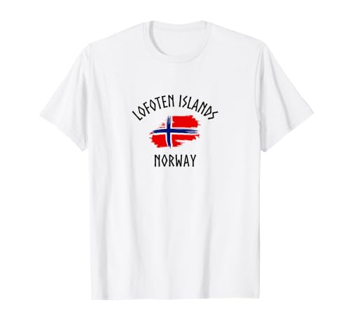 Lofoten Islands Norway Flag Norwegian Fjords Northern Lights T-Shirt