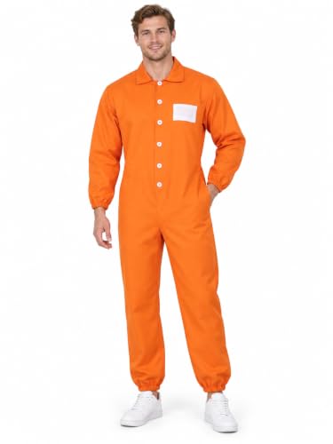 HOMELEX Orange Prison Jumpsuit Costume Mens Halloween Inmate Outfit Adult Jail Uniform