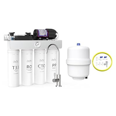 SimPure T1-400UV Reverse Osmosis System & Compact Water Pressure Tank HYRO-1.0, Connect to Refrigetor and Ice Maker Easy