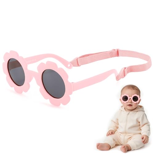 HIVTE Gafas de Sol Bebé Polarizadas con Correa Ajustable, Silicona Suave, Protección UV400, para Niños de 6 a 24 Meses, Rosa