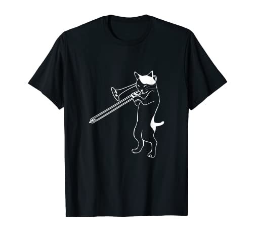 Funny Trombone T-shirt - Cat Playing Music Tees - Banda de regalo Camiseta