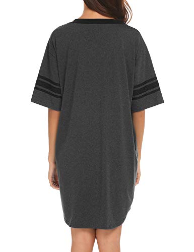 Ekouaer Womens, Nightgown Nightshirt, Cotton Novelty Sleepshirts, V Neck, Short Sleeve, Loose Comfy Pajama Sleepwear, A_Dark Grey, X-Large #TOP3