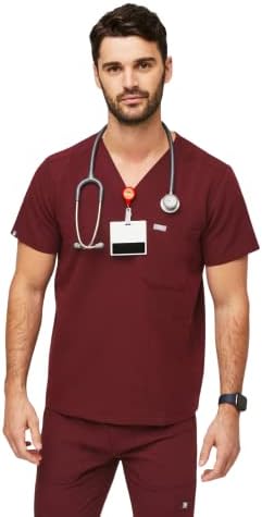 FIGS Chisec Three-Pocket Scrub Top for Men – Burgundy, S