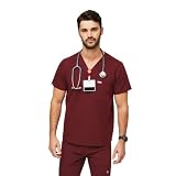 FIGS Chisec Three-Pocket Scrub Top for Men – Burgundy, S