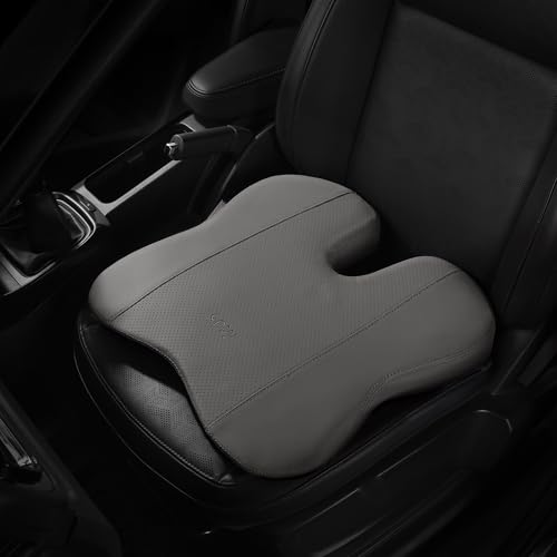 Image of Frido Premium Car Wedge Seat Cushion with Memory Foam Support and Coccyx Cutout, Luxe Leatherette Finish, Tailbone and Hip Pain Relief, Comfortable Support for Long Drives Travel and Daily Use | Ivory