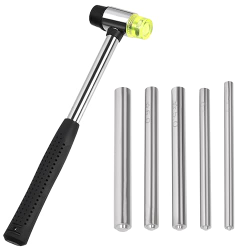 Cimeton 6 herramientas de remache manual de acero al carbono, kit de cabeza de martillo manual de acero al carbono con martillo para remache hueco sólido medio hueco