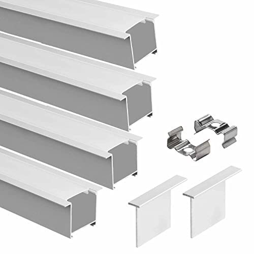 Image of (35x35mm LED Strip Light 1Meter Aluminium Rectangular Conciled Profile Light Channels with Diffused Cover, End Caps and Mounting Clips Without LED Straight Linear - Pack of 4