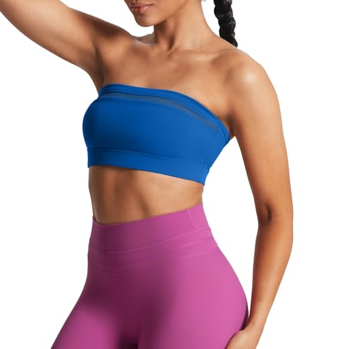 Image of Aoxjox Women's Workout Strapless Bandeau Mesh Bras Training Fitness Running Yoga Crop Tank
