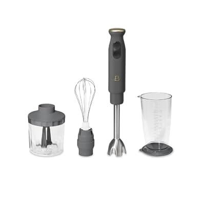 LUGBAR Beautiful 2-Speed Immersion Blender with Chopper & Measuring Cup Drew Barrymore (Oyster Gray)