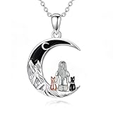 YZAB Cat Necklace for Women Moon Pendant Black Cat on Crescent Moon Two Cats Jewelry Mothers Day Gifts for Mom Anniversary Birthday for Sister Daughter Cats Lovers