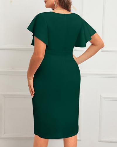 Image of Plus Size Cocktail Dress - Wedding Guest Women Bodycon Vintage Ruffle Church Pencil Dress