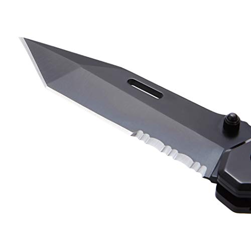 Amazon Basics Tactical Folding Pocket Knife, Stainless Steel with Premium Wooden Handle for Hunting, Camping, Survival, Outdoor and Everyday Carry