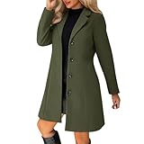 Pea Coats For Women Wool Blend Thicken Stand Collar Single Breasted Trench Coat Fashion A-Line Fall Winter Jackets Army Green Pea Coats For Women M