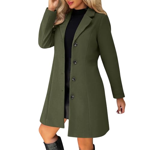 Image of Wool Coats for Women Uk - Single Breasted Peacoat, Windbreak Outwear, Winter Warm, Midi Long Length, Overcoat, Blazer Jackets, Trench Coat, Ladies Elegant Slim Fit, Open Front, Walking Travel Office