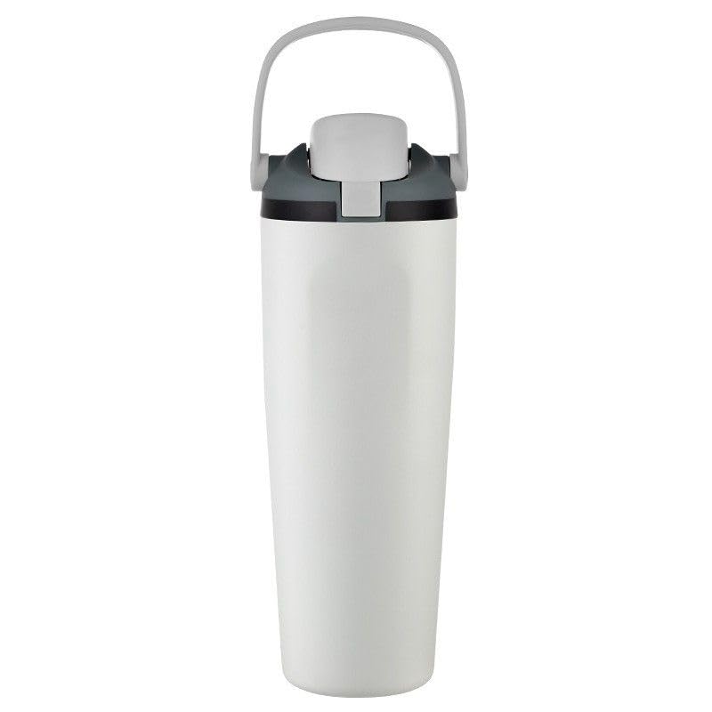 Image of Gym Water Bottle 30oz - Leak Proof Lock Lid, Matte Metallic Finish, Carry Handle, Durable Stainless Steel, Perfect for Workout & Sports (Ice White, 900 ML)