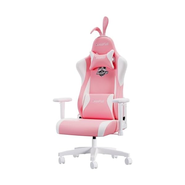 AutoFull C2 Gaming Chair,Ergonomic Wingless Cushion Computer Chair,PU Leather Racing Style Office Chair with Lumbar Support Pillow and Footrest,Pink