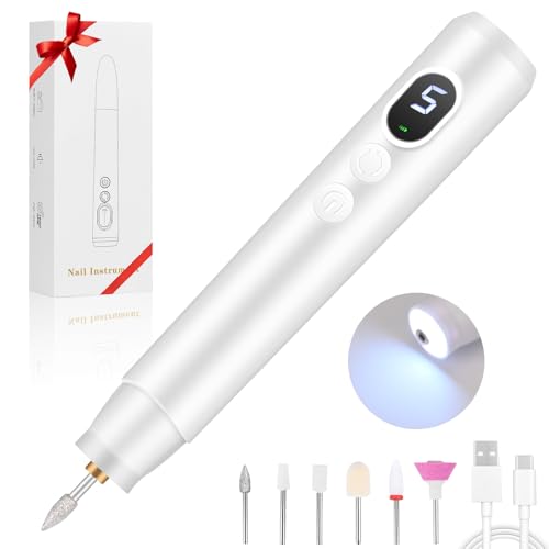 Euakee Torno para Uñas Sin Cable, Lima Eléctricas Uñas Profesional con LED y 5 Velocidad Ajustable Torno Uñas Recargable Nail Drill Machine Portátil Kit de Manicura y Pedicura Electrico para Salón DIY