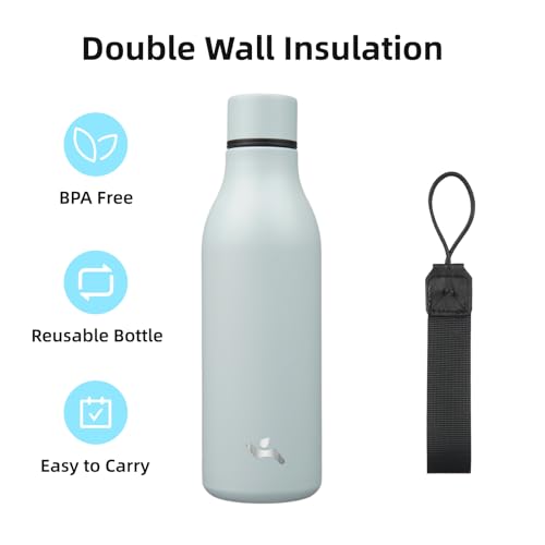 Image of Konokyo 18 oz Insulated Stainless Steel Metal Water Bottle with Strap | BPA-free, leak-proof, dishwasher-safe reusable bottle with strap for gym, school, hiking, outdoor travel & hydration