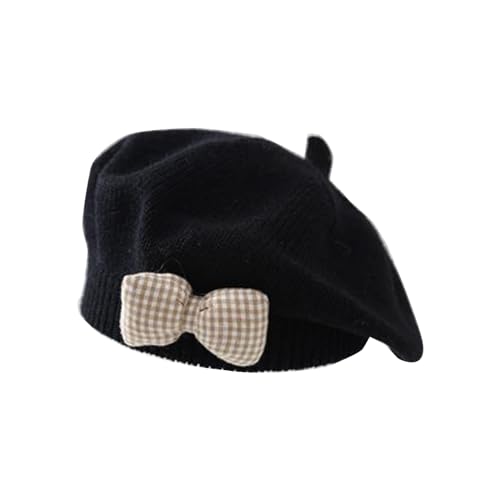 THINCAN Béret tricoté mignon pour bébé fille doux et confortable élégant pour nourrisson fille parfait pour les activités de plein air cadeau design mignon élégant bébé hiver, Noir , taille unique
