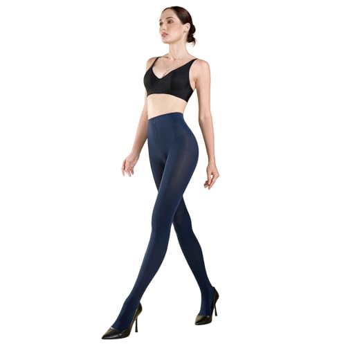 Image of MANZI Women's Solid Color Semi Opaque Footed Tights Soft Stretch Pantyhose