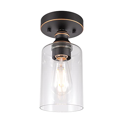 Gruenlich Semi Flush Mount Ceiling Light Fixture For Outdoor And Indoor, E26 Medium Base, Metal Housing Plus Clear Glass, Bulb Not Included, 1-Pack, Oil Rubbed Bronze Finish #TOP20