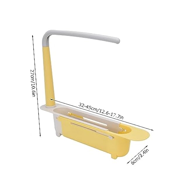 Telescopic Sink Storage Rack, Adjustable Retractable Sink Drainer with Bracket Large Capacity Expandable Organizer for Kitchen (Yellow)
