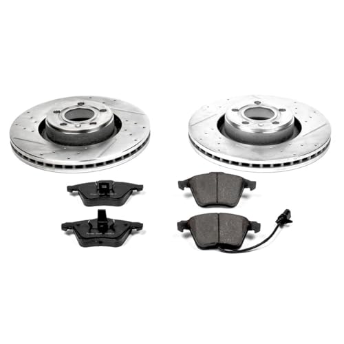 Image of PowerStop Front Brake Kit for Audi A6 2006-11 | Audi A6 Quattro 2005-08 - Drilled and Slotted Disc Rotors with Carbon-Fiber Ceramic Brake Pads Replacement, K2993
