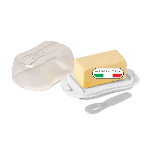 Snips Burriera 0,50 LT, Porta burro da Frigorifero, 2 chiusure di sicurezza, Campana Trasparente con Spalma Burro,18x10x7 cm, Made in Italy, 0% BPA