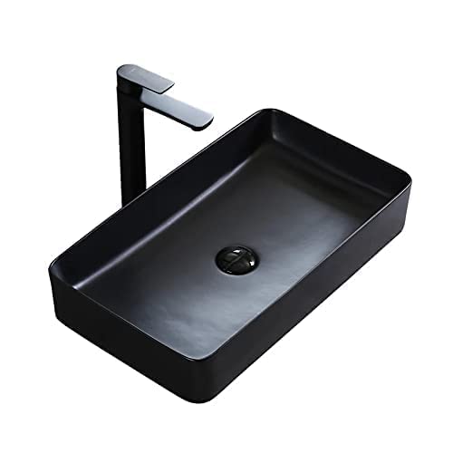 Image of Designer Table Top Counter Basin | Countertop | Tabletop Ceramic Bathroom Sink | Wash Basin Over Counter | Wash Basin For Bathroom (Matte Black 24 x 14 x 5 Inch)