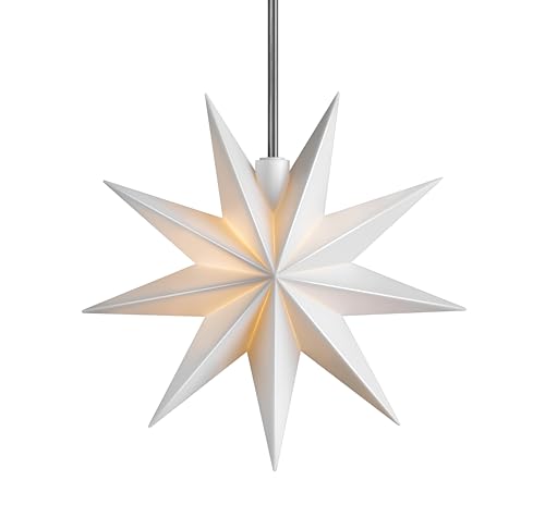 Leuchtender 3D LED Stern Ø 11,5 cm Weihnachtsstern 9 Zacken Batterie Ministern Innen mit Timer Kunststoff Stern klein Leuchtstern Fenster Deko für innen Indoor (weiß)