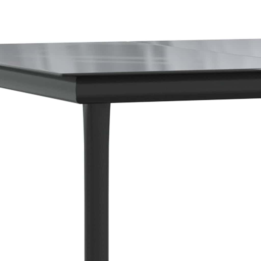 Stół do jadalni ogrodowy, czarny, 200 x 100 x 74 cm, stal i szkło hartowane, stabilny stół na taras i balkon, łatwy w pielęgnacji, z wytrzymałym szklanym blatem, do jadalni i zestawu mebli do
