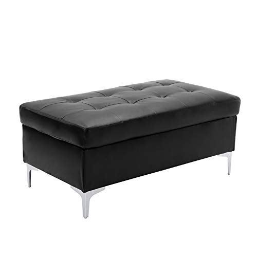 Lexicon Dani Faux Leather Tufted Ottoman, 45" W, Black #TOP15