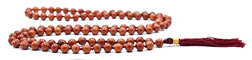 Certified Red Jasper Crystal Japa Mala Ganthi - 108 Beads Buddhist Prayer Beads - AAA Grade Original Healing Gemstone Agate Mala for Yoga Meditation Spiritual Reiki Feng Shui