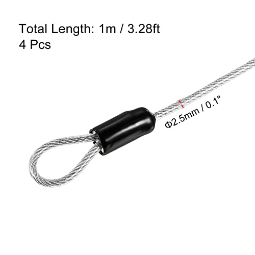 PATIKIL Security Steel Cable 2.5mm x 1m/3.28ft Coated Luggage Lock Wire Rope with Double Loop Transparent 4 Pack - Image 2