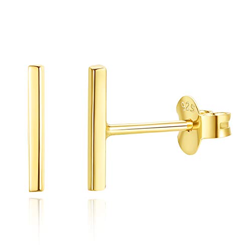 Spoil Cupid 14K Gold Plated 925 Sterling Silver Dainty Mini Bar Stud Earrings for Women