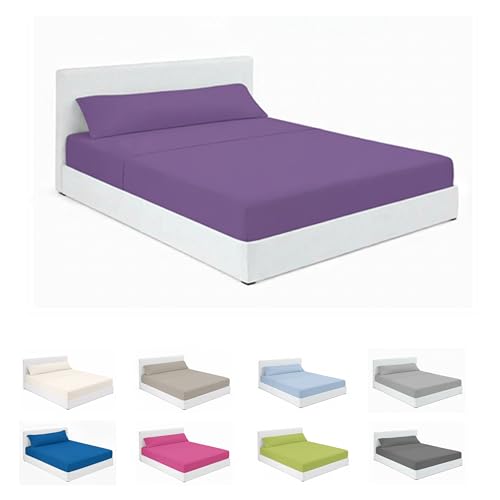 SABANALIA - Juego Sabanas 120x190 de Hostelería | Lila | 3 Piezas | Sábana Encimera, Sábana Bajera Ajustable y Funda Almohada | Sabana 120x190 | 50% Algodón - 50% Poliéster