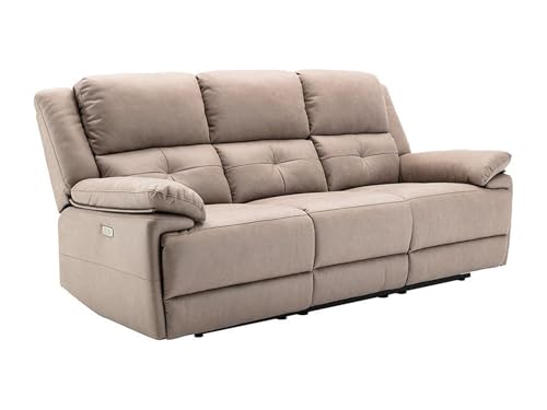 Vente-unique-Sofá de 3 plazas Relax eléctrico de Tela Gris Topo DOLENE