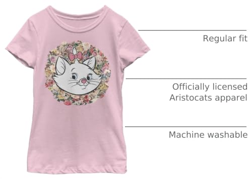 Image of Disney Girls The Aristocats Circle Floral Marie Holiday Crew Neck T-Shirt - Festive Graphic Design - Soft, Comfortable Fabric Light Pink