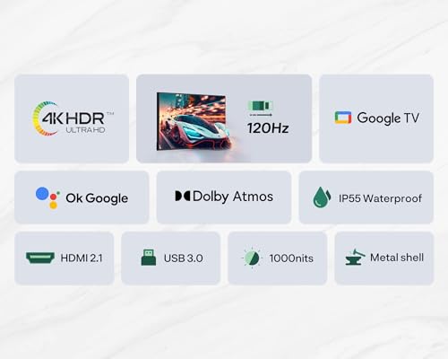 Image of SYLVOX Outdoor TV, 55 inch 120Hz 4K Smart TVs, Weatherproof & IP55 Waterproof, Compatible with Google & Dolby Atmos, Support HDMI 2.1 & USB 3.0, 1000 Nits Outside Televison for Gaming (2025 Model)
