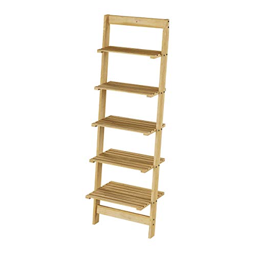 Lavish Home 5-Tier Ladder Bookshelf- Leaning Decorative Shelves, Pickled Oak
